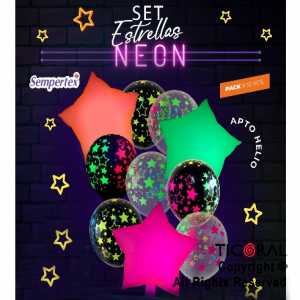 SET DE GLOBOS ESTRELLAS NEON 10 UNIDADES X 1